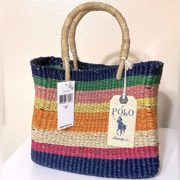 Polo Ralph Lauren Handbags - RARE POLO Ralph Lauren Handwoven Elephant Grass Sm Tote Multi/Natural